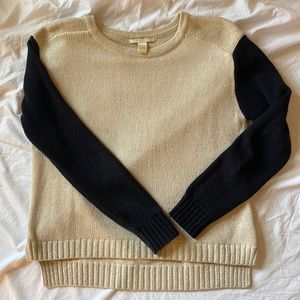 Cream/oatmeal and black colorblock sweater with metallic thread